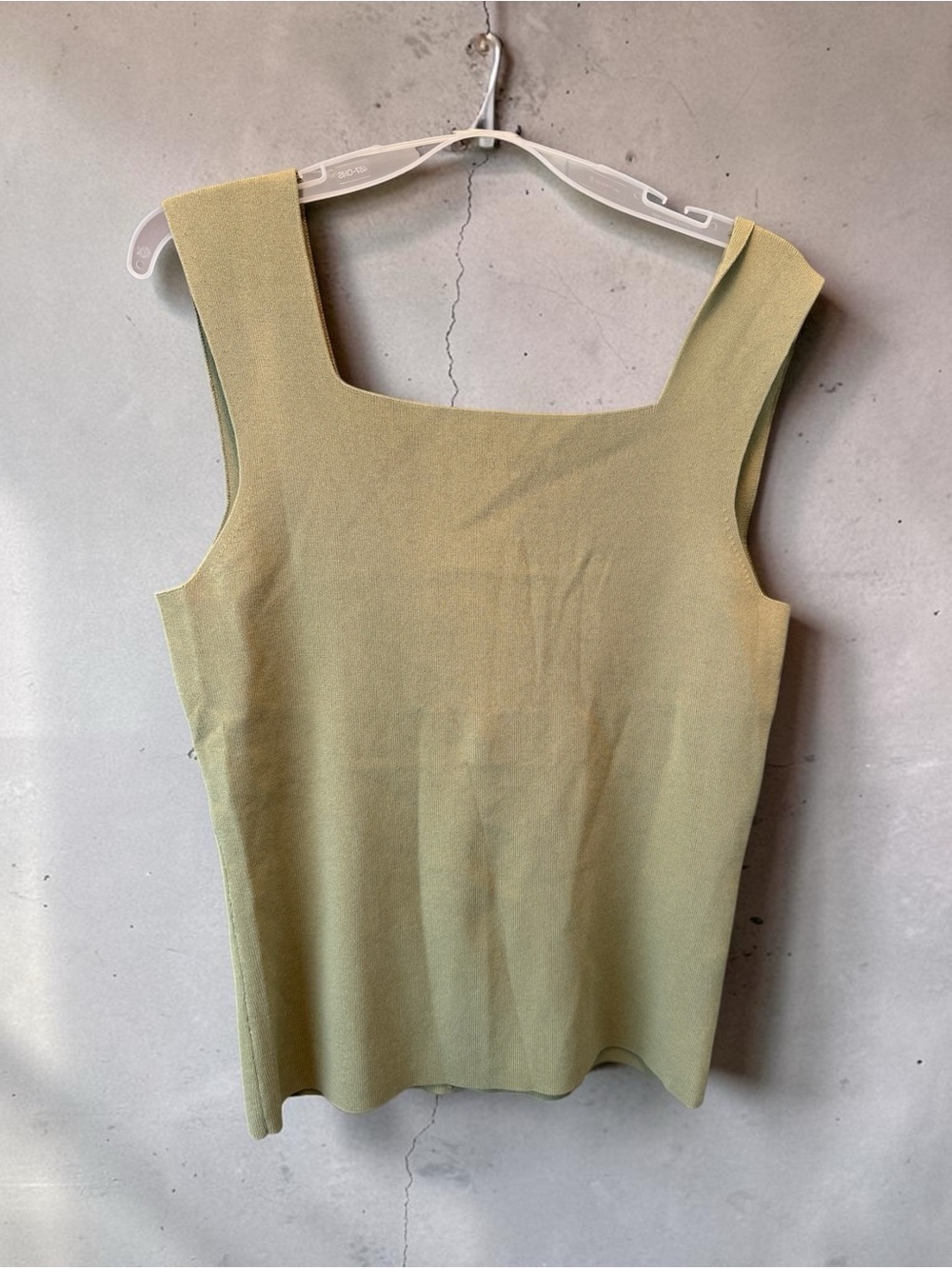 Kate Hill Sage Green Square Neck Knit Tank Top Cottage Coastal Grandma Large